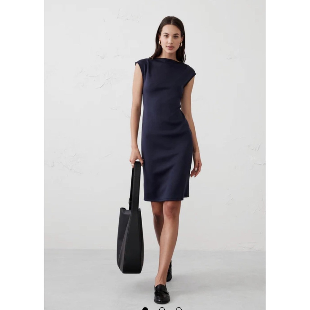 Banana Republic‎ Black Sleeveless Knit Slash Neck Sheath Midi Dress Women's Sz M